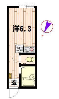 アジュール白楽(ワンルーム/2階)の間取り写真