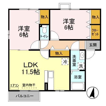 イースト・コート B(2LDK/2階)の間取り写真