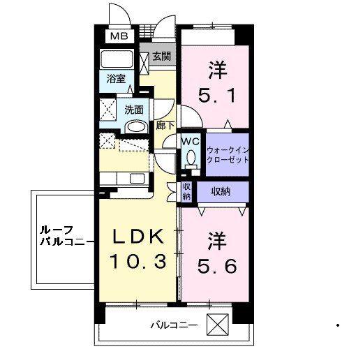 ディナスティ田村(2LDK/5階)の間取り写真