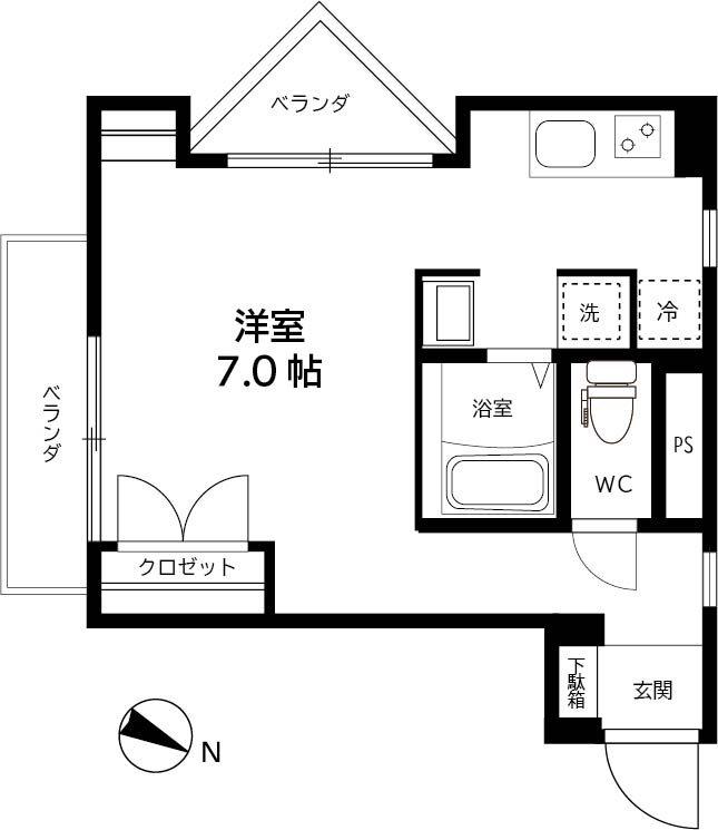 スカイフラッツ千早(1K/3階)の間取り写真