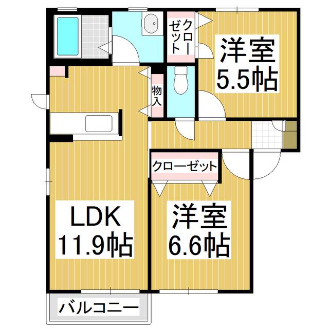 ディアス田中A棟(2LDK/2階)の間取り写真