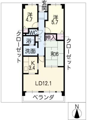 ファミール日進一番館 603号(3LDK/6階)の間取り写真