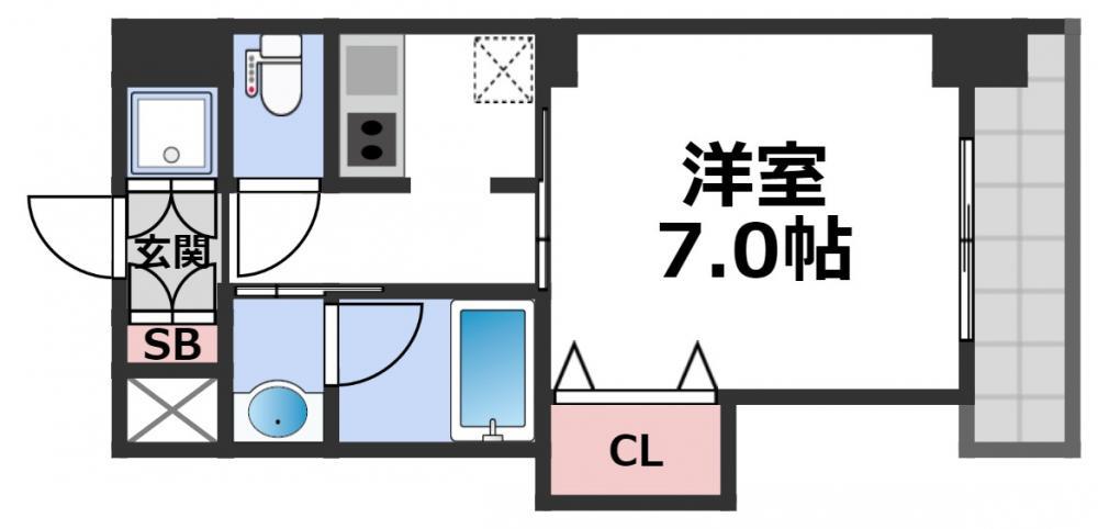 ブリリアン夕陽丘(1K/6階)の間取り写真