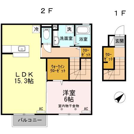 プラシード(1LDK/2階)の間取り写真