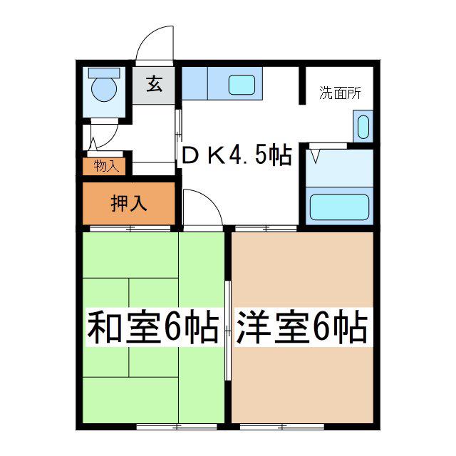 ハーモニーフラット(2DK/2階)の間取り写真