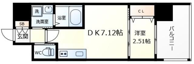 テラ浅香山(1DK/6階)の間取り写真