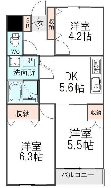 第二宝マンション(3DK/4階)の間取り写真