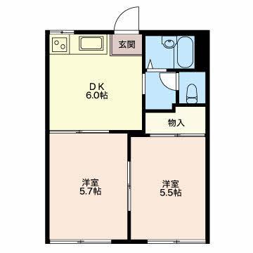 グリーンヒルズ D(2DK/2階)の間取り写真