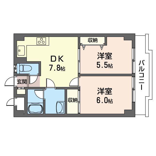 国立クリスタル石川(2DK/3階)の間取り写真