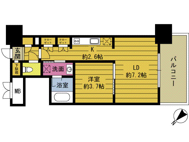 RJRプレシア大分駅前(1LDK/9階)の間取り写真