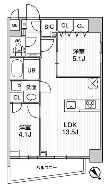 エスレジデンス目黒大岡山ブレサ(2LDK/2階)の間取り写真