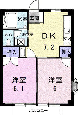 スカイビーンズ広田B(2DK/2階)の間取り写真
