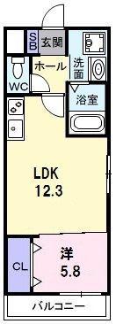 ステラウッド恵我之荘(1LDK/1階)の間取り写真
