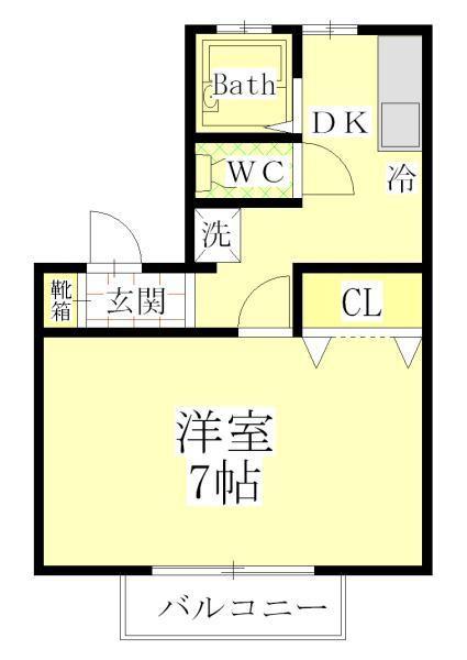クレアコートA(1DK/2階)の間取り写真