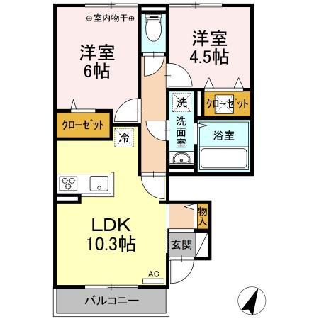 COSMOS(2LDK/1階)の間取り写真