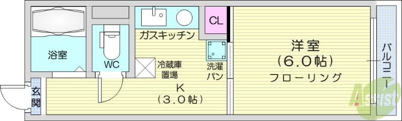メルビル(1K/3階)の間取り写真