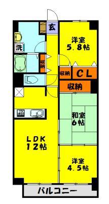 ロイヤルハイツ朝霞台(2LDK/3階)の間取り写真