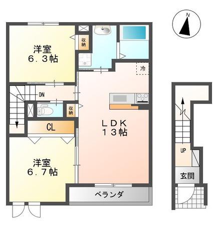 ディアコート(2LDK/2階)の間取り写真