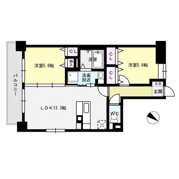 シグレア下大利(2LDK/4階)の間取り写真