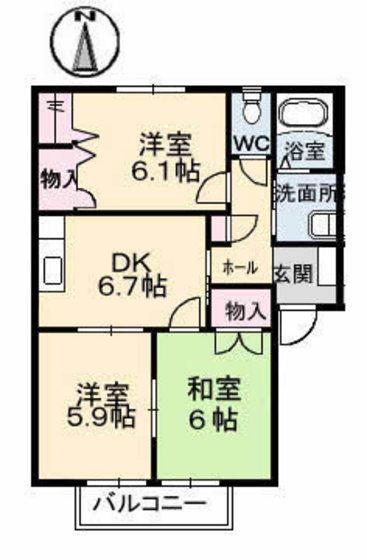 ミーニュ・カーザA棟(3DK/1階)の間取り写真