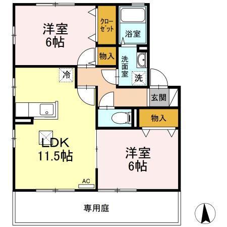 グランドウィン さくら(2LDK/1階)の間取り写真