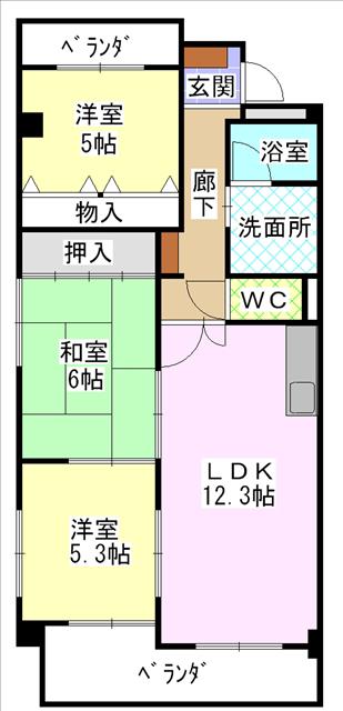 ロイヤルメゾンII(3LDK/1階)の間取り写真