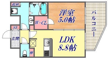 プレサンス THE神戸(1LDK/8階)の間取り写真