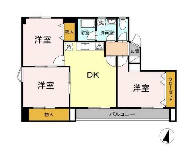 エムメイト綱町(3DK/4階)の間取り写真