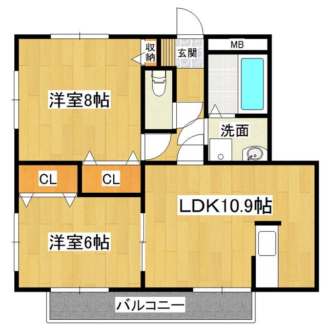 サンガーデン宮本 D棟(2LDK/3階)の間取り写真