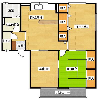 中筋川手 I番館(3DK/1階)の間取り写真