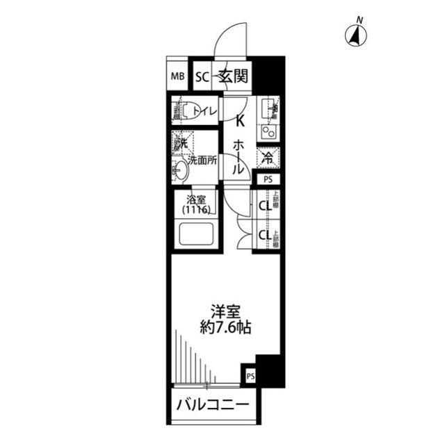 プレール・ドゥーク世田谷代田(1K/4階)の間取り写真