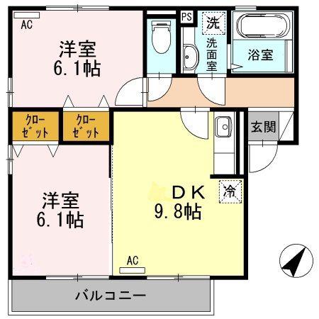 メゾン さくら けやき けやき(2DK/2階)の間取り写真