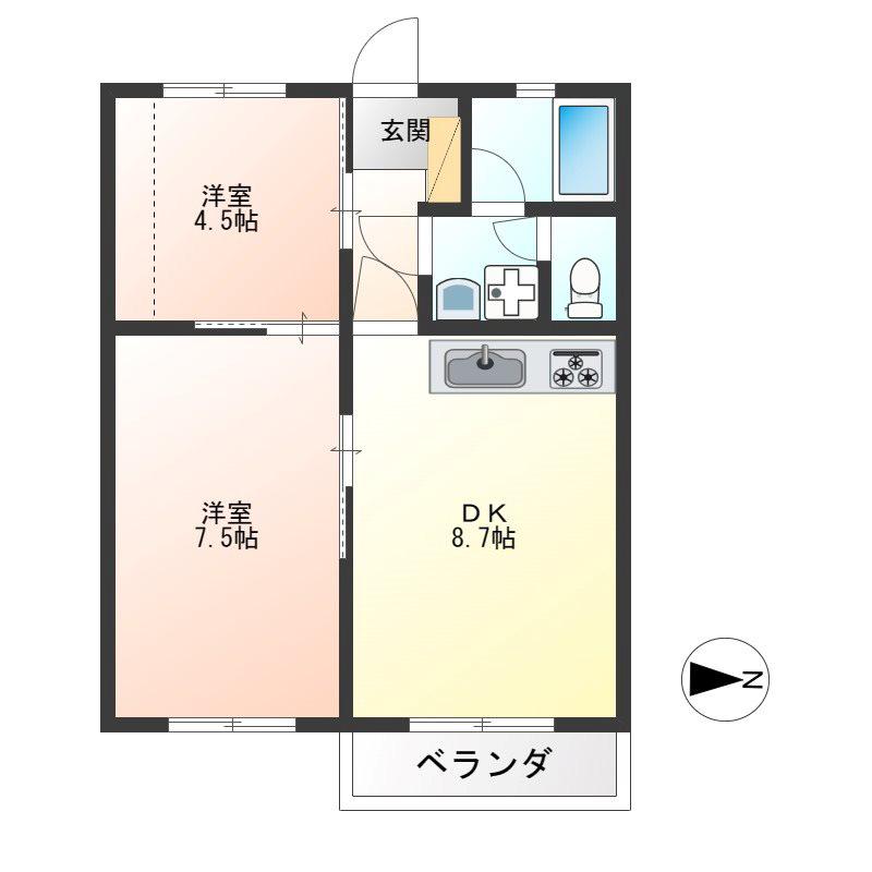 多摩川ハイツ(2DK/2階)の間取り写真