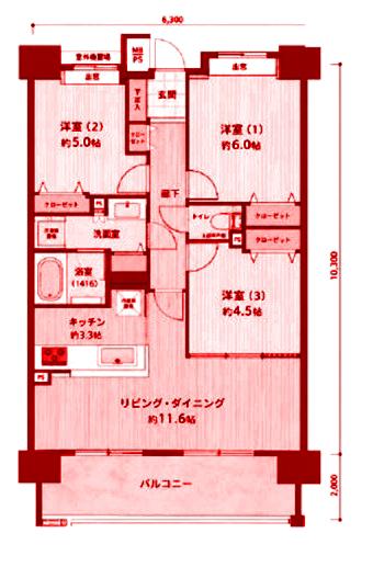ライオンズ横濱マークレジデンス(3LDK/6階)の間取り写真