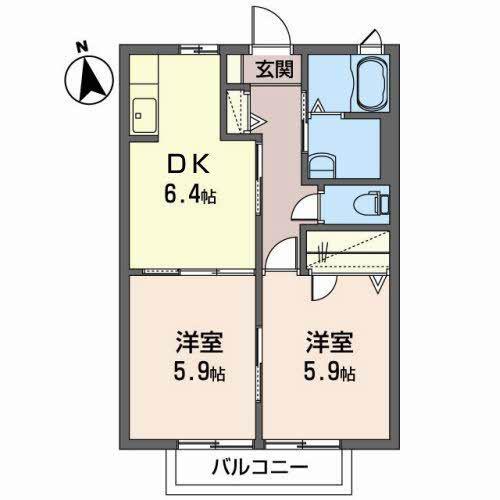 ラ・フォーレ御廟B(2DK/2階)の間取り写真