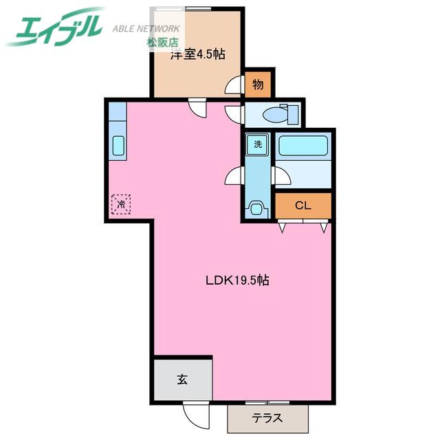 ホウユウ松阪(1LDK/1階)の間取り写真