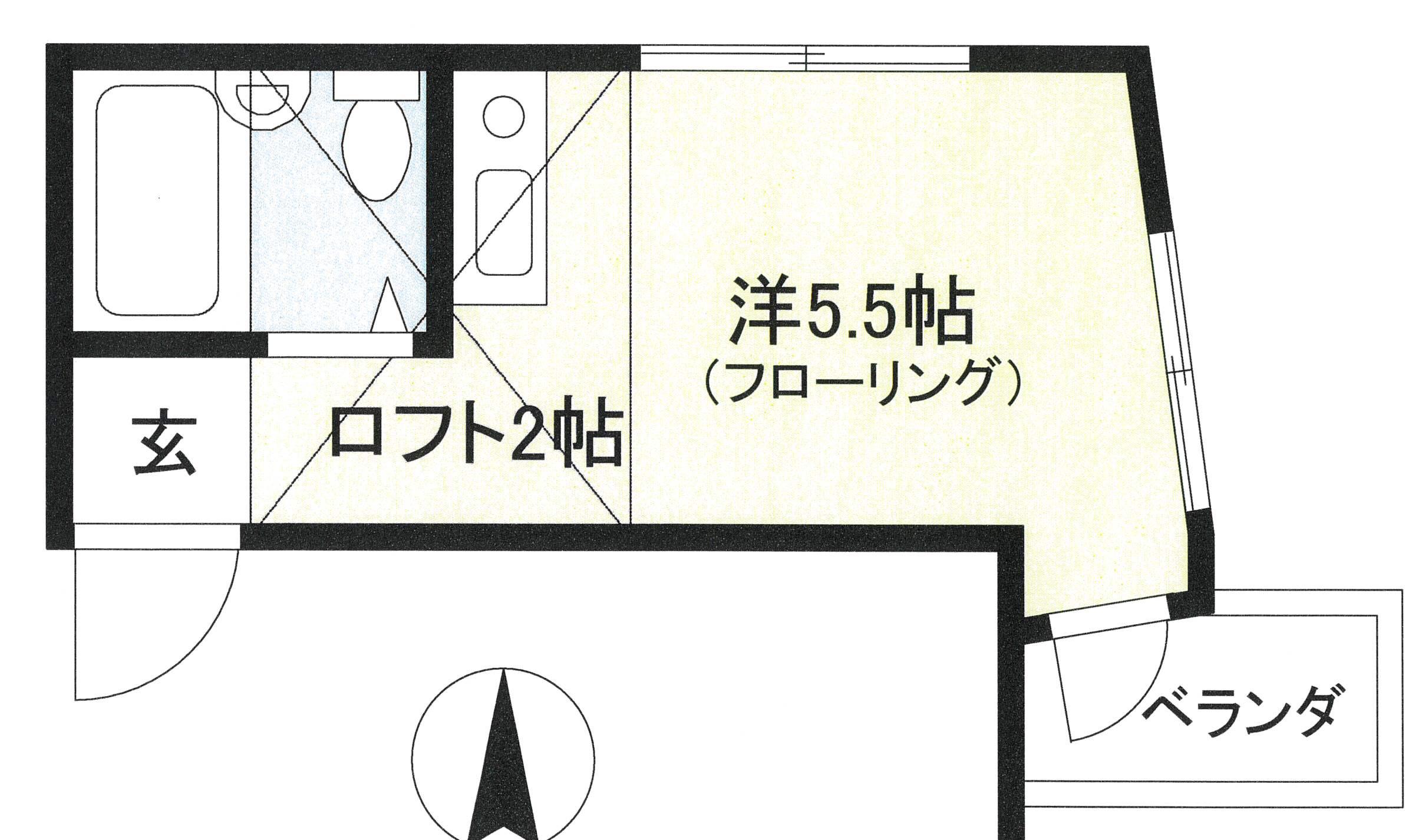 フラット山田(ワンルーム/2階)の間取り写真