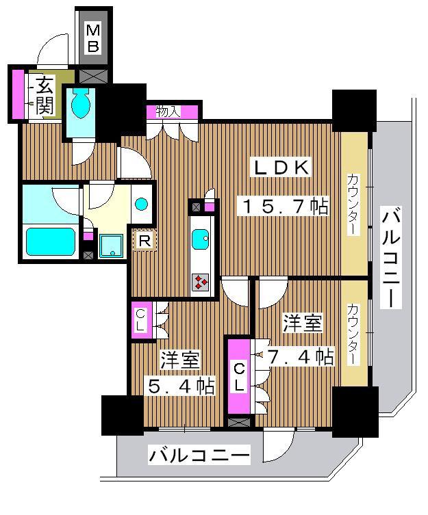 パークアクシス滝野川ラ ブリーズ(2LDK/2階)の間取り写真