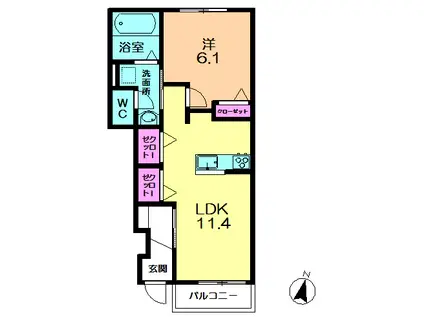 HERITAGEⅠ(1LDK/1階)の間取り写真