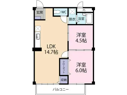 シティハイツ山本(2LDK/2階)の間取り写真