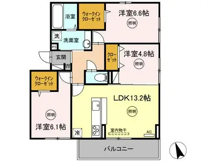 松の杜D-ROOM(3LDK/2階)の間取り写真