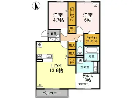 コンフォール川崎(2LDK/2階)の間取り写真
