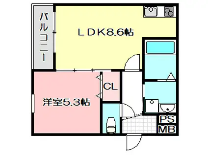 フジパレス吉田ウエスト(1LDK/3階)の間取り写真