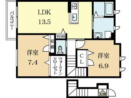 グリシーヌ寺田(2LDK/2階)の間取り写真