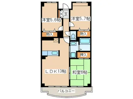 フルールポワール向ヶ丘(3LDK/2階)の間取り写真