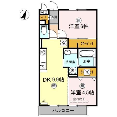 ロイジェントパークス レイクタウン B(2DK/3階)の間取り写真