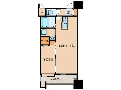 アポロ久留米東(1LDK/11階)の間取り写真