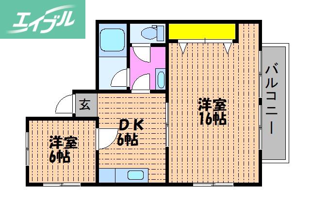 ファーレンハイトII(2DK/2階)の間取り写真