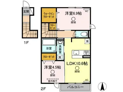 御幸ガーデン(2LDK/2階)の間取り写真