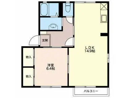 ゆうハイムB(1LDK/1階)の間取り写真